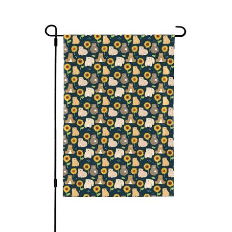 Wukai Bear Sunflower Garden Flags Double Sided Welcome Garden Yard