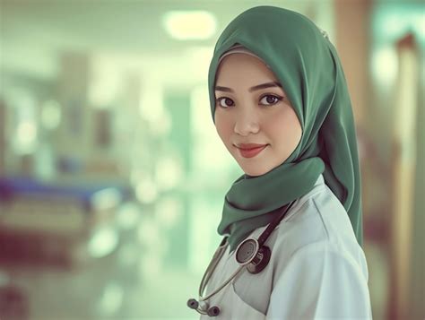 Premium Photo Portrait Of A Friendly Muslim Doctor Or Nurse Wearing