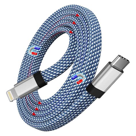 Magtame Magnetic Usb C To Lightning Cable 3 3ft Coiled Usb C To Lightning Braided Cable Blue