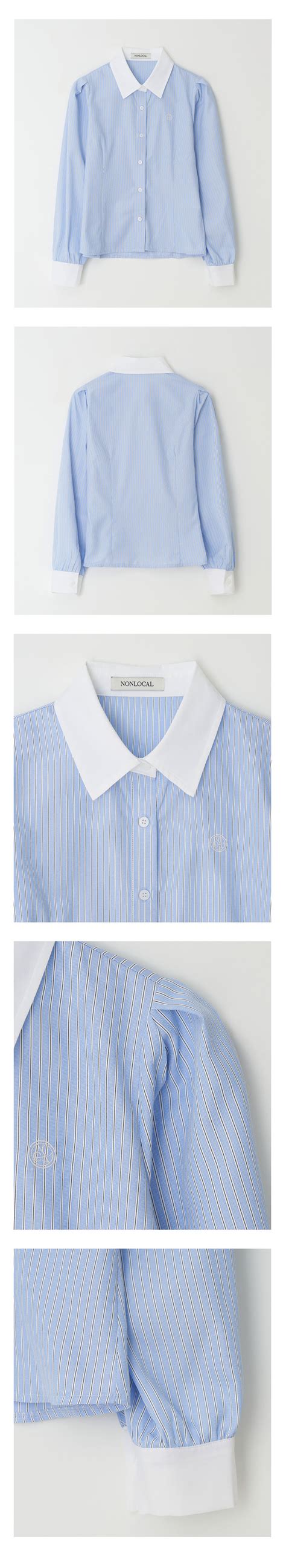 Puff Sleeve Stripe Shirts Blue Nonlocal