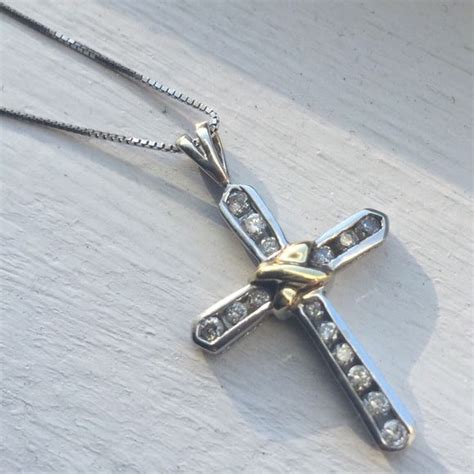 Two Tone Gold Cross Pendant Box Chain