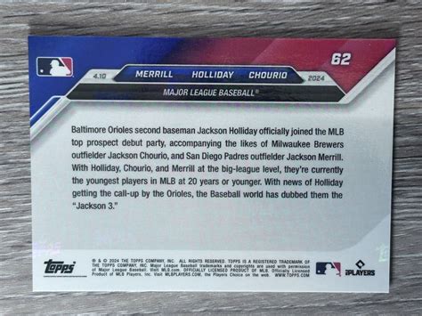 Jackson Holliday Jackson Merrill Jackson Chourio 2024 MLB TOPPS NOW