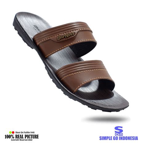 Jual Sandal Pria Barnet Selop Karet Kulit Sintetis Original Sendal Slop