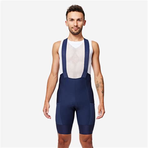 Mens Road Cycling Bib Shorts Endurance Navy Blue Van Rysel Decathlon