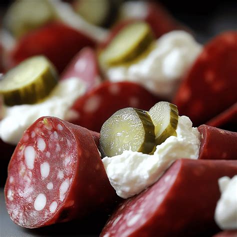 Easy Keto Salami Filled With Cream Cheese And Dill Pickles Delight