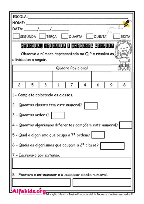 Atividades De Matem Tica N Meros Naturais Classes E Ordens Numeros