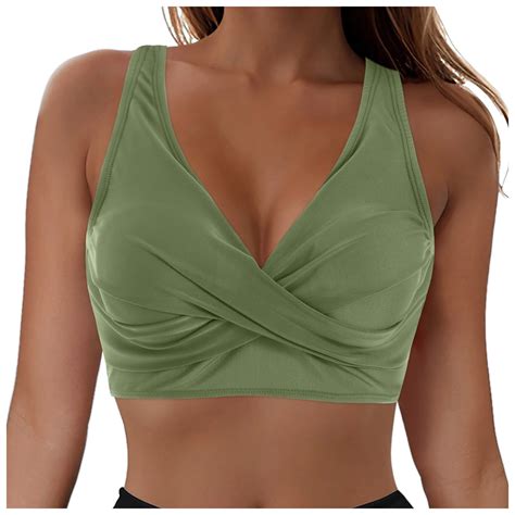 GEWSEY Bikini Tops For Women Twist Front Ruched Bathing Suit Adjustable Crisscross Back Cropped