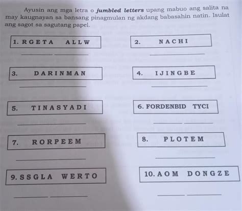 Ayusin Ang Mga Letra O Jumbled Letters Upang Mabuo Ang Salita Na May