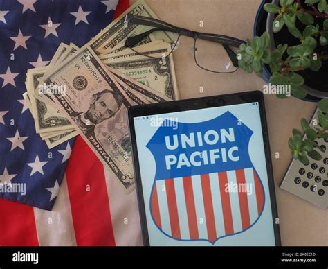 In this photo illustration, Union Pacific Railroad logo seen displayed ...