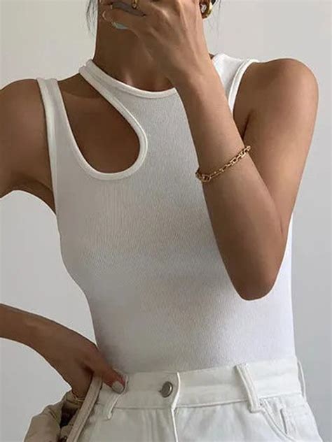 Emmiol Free Shipping 2023 Asymmetric Cutout Crop Tank Top White L In