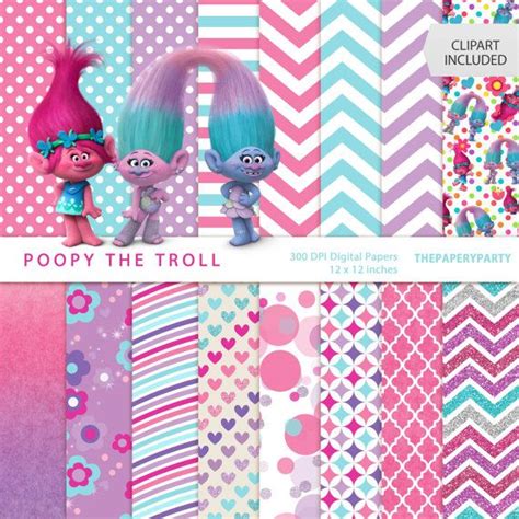 Poppy The Troll Inspired Digital Papers For Diy Etsy Fiesta De