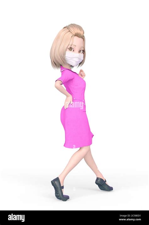 L Infirmi Re Blonde Dessin Anim Portant Le Masque Fait Une Pose De Pin Vers Le Haut