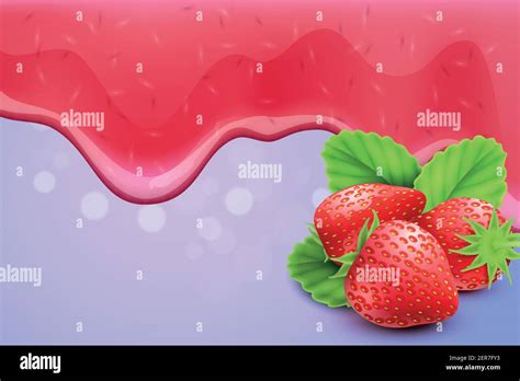 Dripping Melting Strawberry Jam Drops Background Realistic Vector Illustration Stock Vector