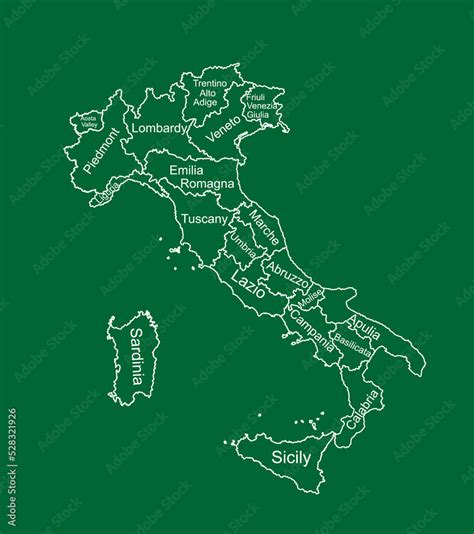 Vector Map Of Italy Line Contour Silhouette Illustration Isolated On