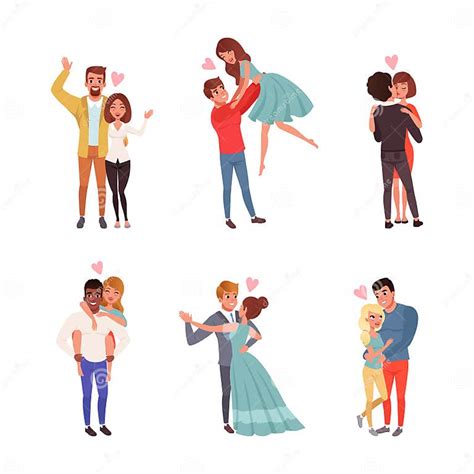 Loving Couples Of Man And Woman Embracing Kissing And Dancing Vector