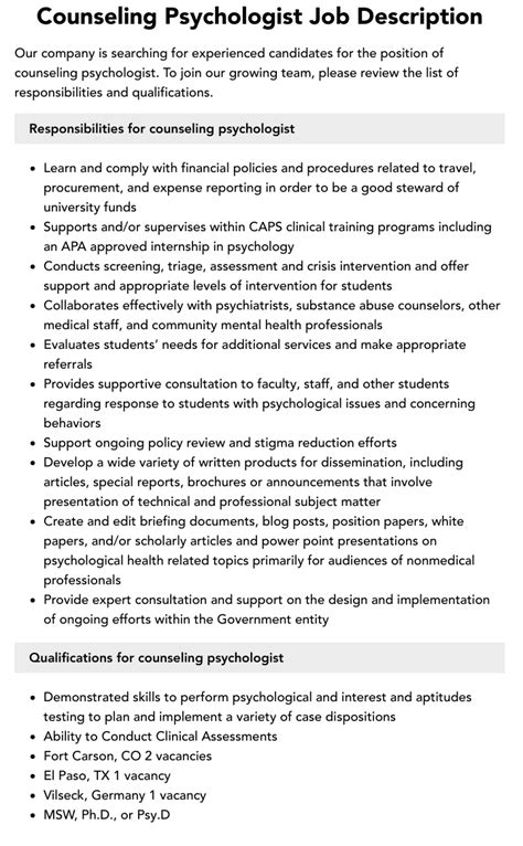 Counseling Psychologist Job Description Velvet Jobs