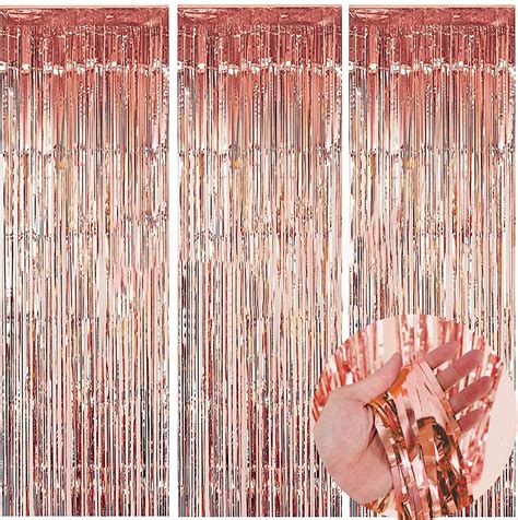 Kirikou Pack Of 3 Rose Gold Foil Fringe Curtains Backdrop Party