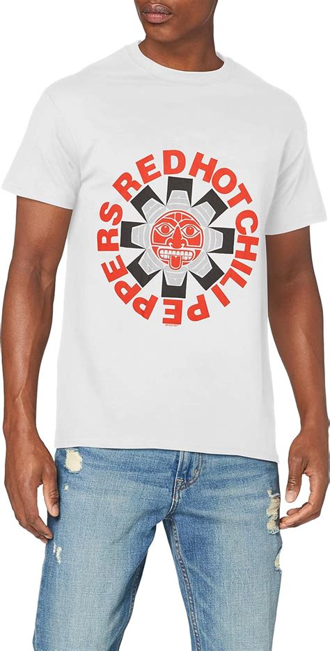 Amazon Red Hot Chili Peppers T Shirt Aztec Band Logo Official Mens White Clothing Shoes