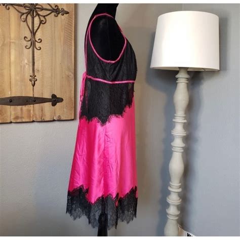 Inc International Concepts Intimates And Sleepwear Inc Hot Pink Black Lace Spandex Nightgown