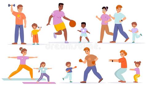 Family Sport. Various Families Activities, Adults and Kids Fitness ...