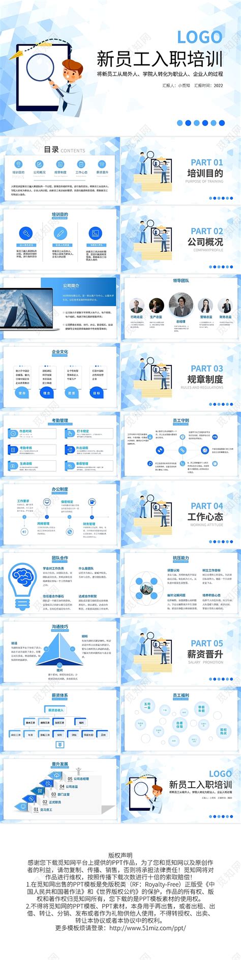 蓝色动态简约新员工入职培训宣传新入职员工培训ppt模板下载 觅知网