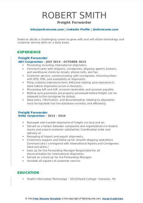 Freight Forwarder Resume Samples Qwikresume