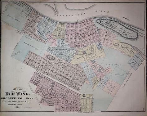 Original 1874 Plat Map ~ Red Wing Goodhue County Minnesota Free Sandh 14x17 4685553199