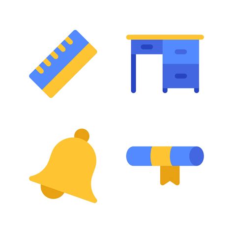 Education icons set. Ruler, desk, bell, certificate. Perfect for