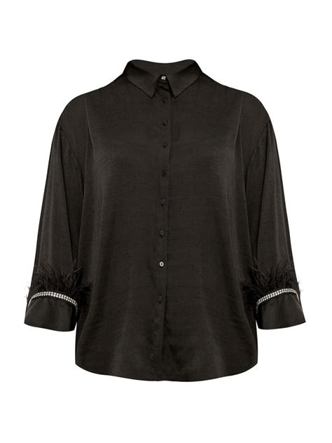 Satin Shirt With Feather Trims Mat Fashion