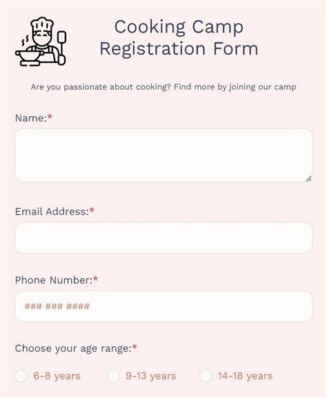 Free Cooking Camp Registration Form Template Formbuilder