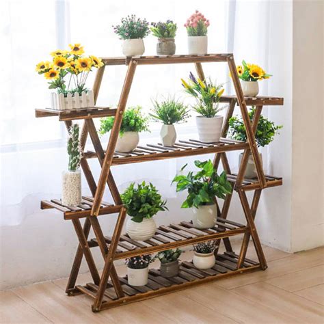 Dakota Fields Anandwati Free Form Multi Tiered Solid Wood Plant Stand