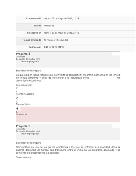 Cuestionario de autoevaluación unidad VI Comenzado el martes 30 de