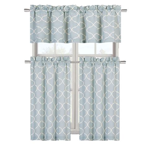 Luxurious Turquoise Geometric Shabby 3 Piece Kitchen Curtain Tier And Valance Set 603786589921 Ebay