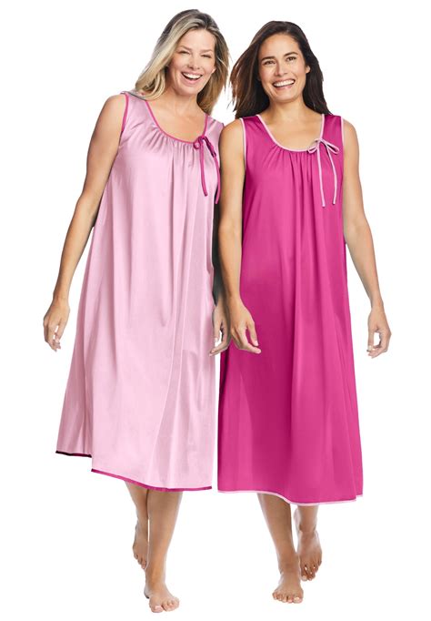 Only Necessities Womens Plus Size 2 Pack Sleeveless Nightgown 5x