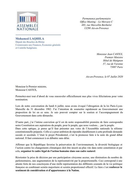 Lettre au Premier Ministre Mohamed Laqhila ancien Député des Bouches