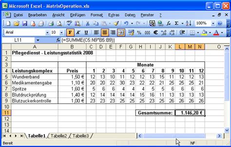 Sample Excel Matrix