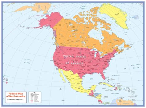 Color Blind Friendly Political Wall Map Of North America By Cosmographics The Map Shop