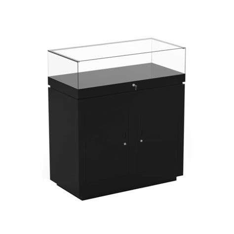 Black Jewelry Wooden Display Stand With Glass Top And Storage Cabinet Jewelry Store Displays