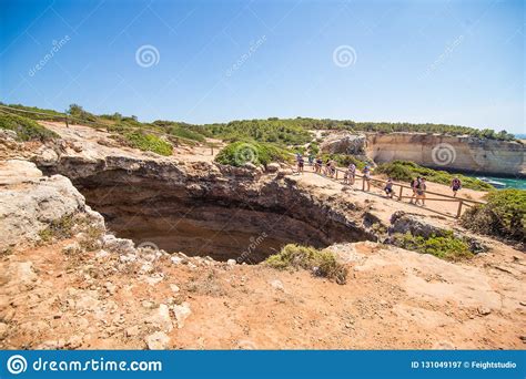 Algarve Portugal July 2018 Beach Cave Of Benagil In Carvoeiro A