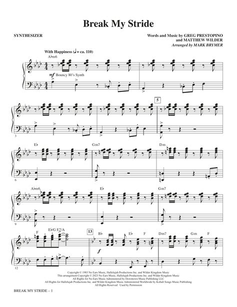 Break My Stride Arr Mark Brymer Synthesizer Sheet Music Matthew Wilder Choir