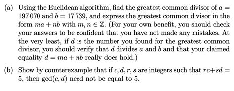 Solved A Using The Euclidean Algorithm Find The Greatest