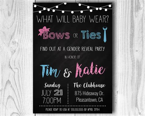 Bows Or Ties Printable Gender Reveal Invitation The Baby Bee