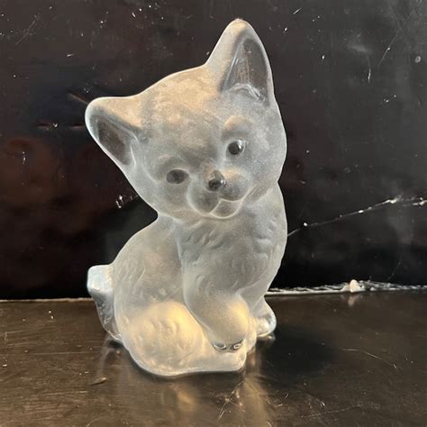 Vintage Viking Glass Frosted Glass Kitten Paperweight Etsy