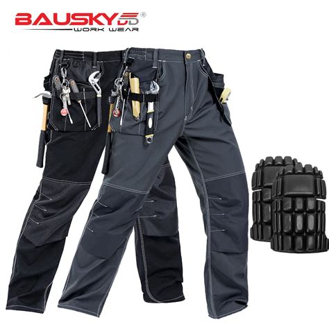 Working Clothes Men's Black Mechanic Pants Working Trousers With Knee ...