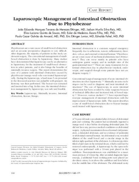 Pdf Laparoscopic Management Of Intestinal Obstruction Due To