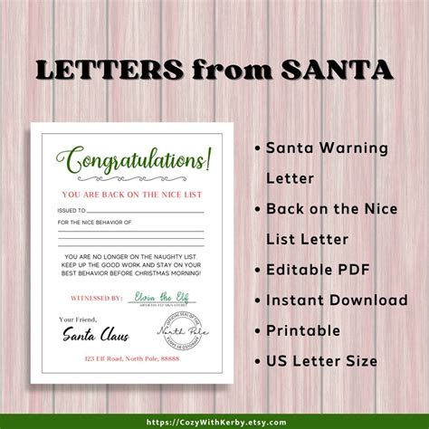 Editable Santa Warning Letter Printable Naughty List Letter Back On The