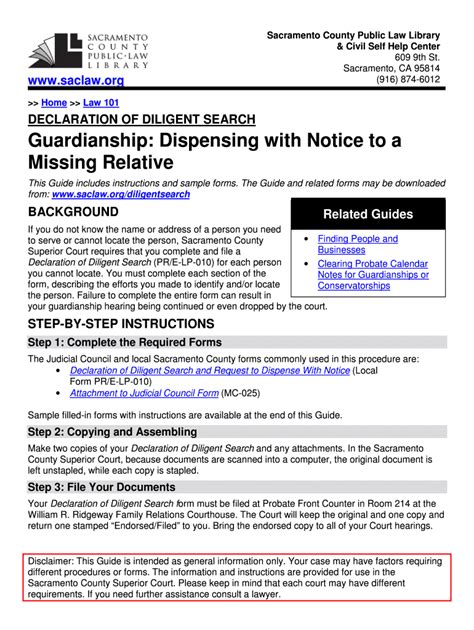 Fillable Online Saclaw Declaration Of Diligent Search Guardianship