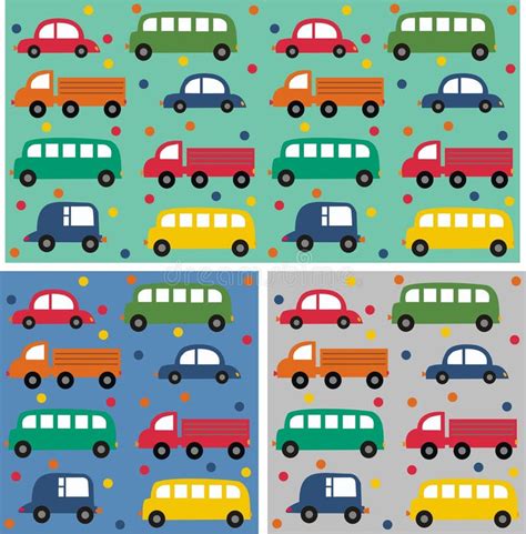 Car Seamless Pattern Background Of Transport In Cartoon Style Stock