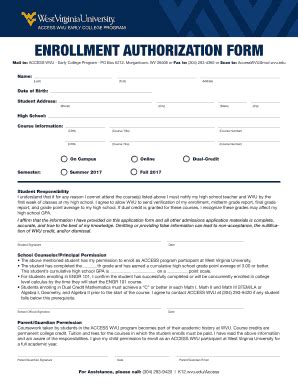 Fillable Online Enrollment Authorization Form Access Wvu Edu Fax