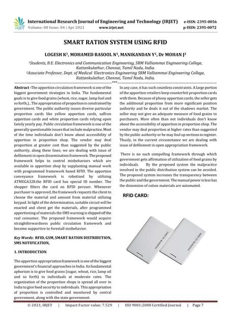 IRJET- Smart Ration System using RFID | PDF | Business | Business and ... 